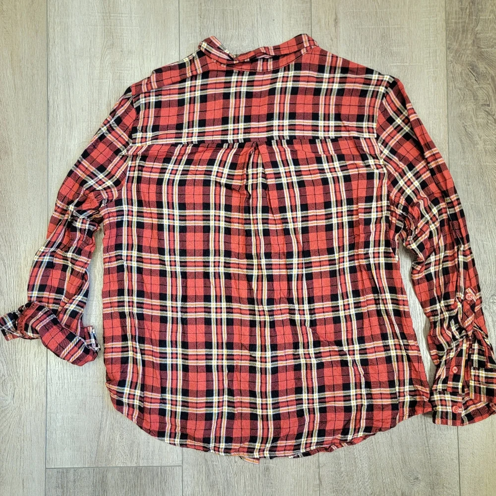 Time‎ & Tru Orange Plaid Flannel Button Up Long Sleeve Roll Tab Size XXL 2XL